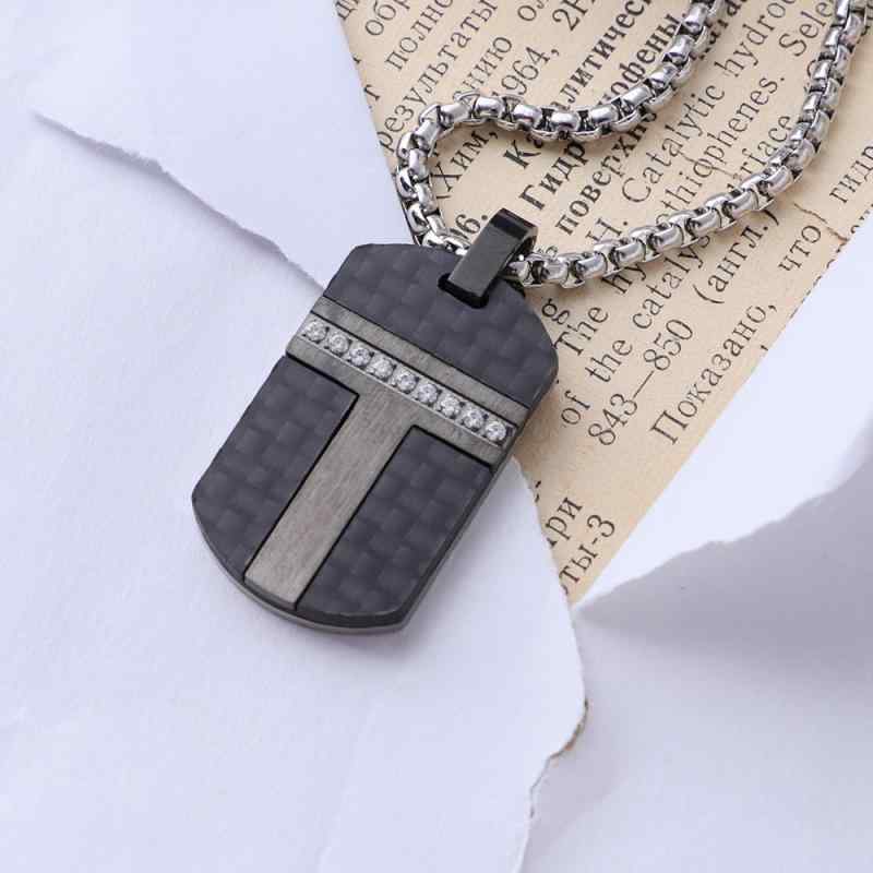 ネックレス メンズ 男性用 ステンレス製 刻印可能 ミリタリー プレート ペンダント ブラック チタン鋼 ..