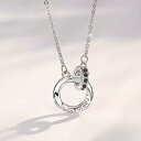 ネックレス メンズ シルバー925製 ダブルリング 幾何学模様 十字チェーン ペンダント チョーカー ユニセックス アクセサリー ラッキーアイテム ローズゴールドカラー 白金 黒 ジルコニア