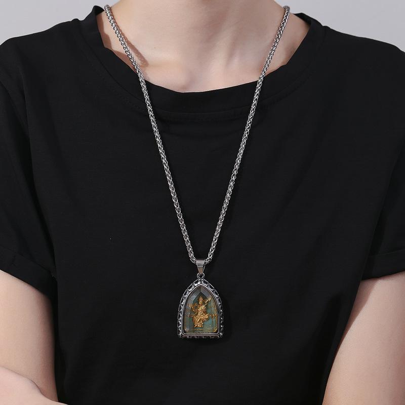 ネックレス メンズ 钛钢製 十二支 守護本尊 仏像 ペンダント 夜光 普賢菩薩 千手観音 阿弥陀如来 虚空蔵菩薩 文殊菩薩 大日如来 大勢至菩薩 不動明王 レトロ アニマル