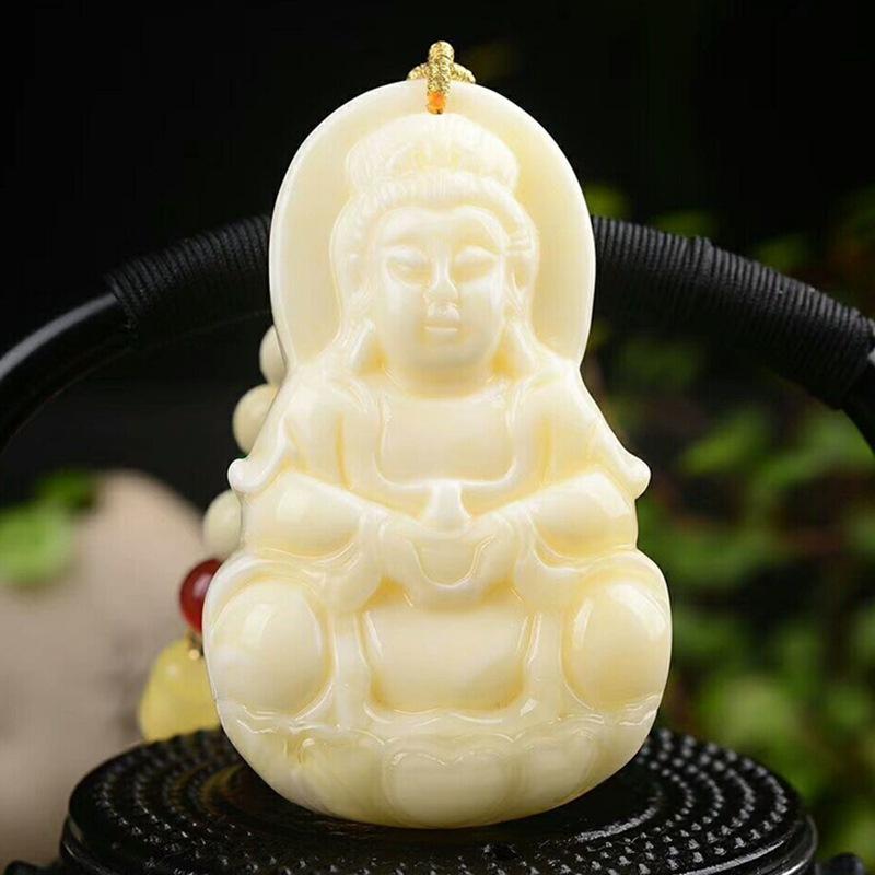 ネックレス メンズ レディース ロシア産 白蜜蝋 観音 ペンダント 男女兼用 セーターチェーン ロングネックレス 開運 お守り