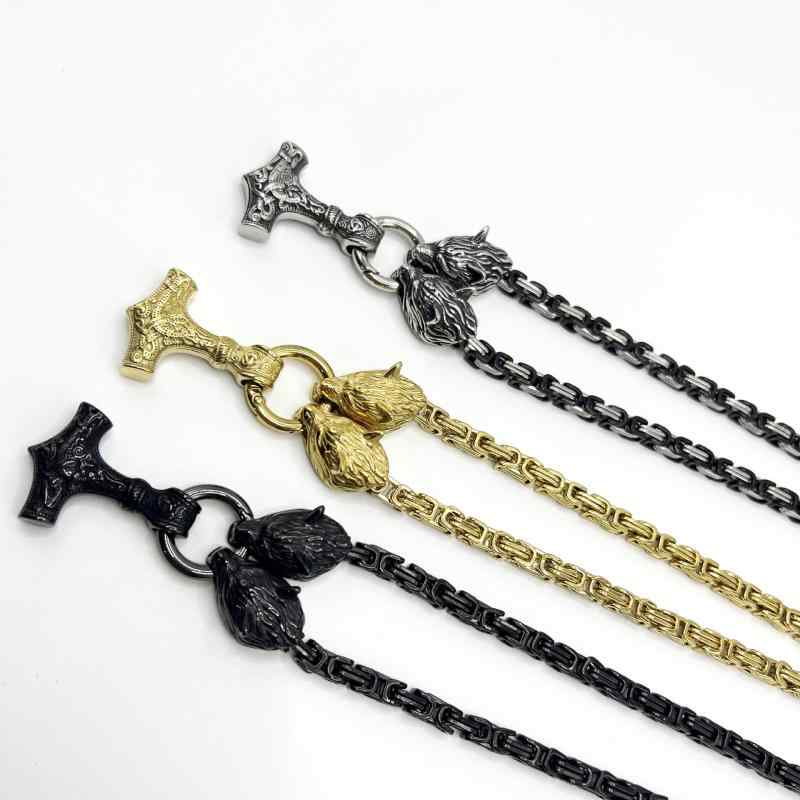 ネックレス メンズ ヒップホップ ストリート チタン鋼 雷神のハンマー ペンダント 帝王チェーン パンク..