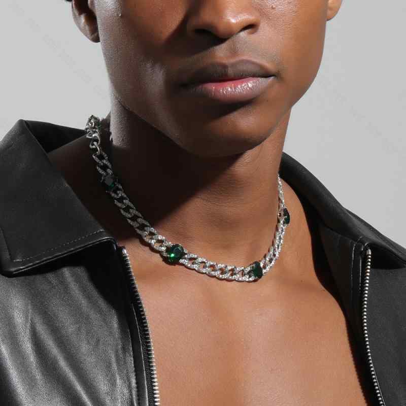 ネックレス メンズ エメラルド ジルコニア キューバチェーン シルバー HipHop パーティー 普段使い アクセサリー