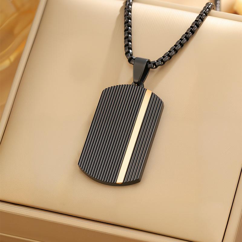ネックレス メンズ 男性用 ステンレス チョーカー ペンダント ミリタリー プレート ストライプ ブラッ..