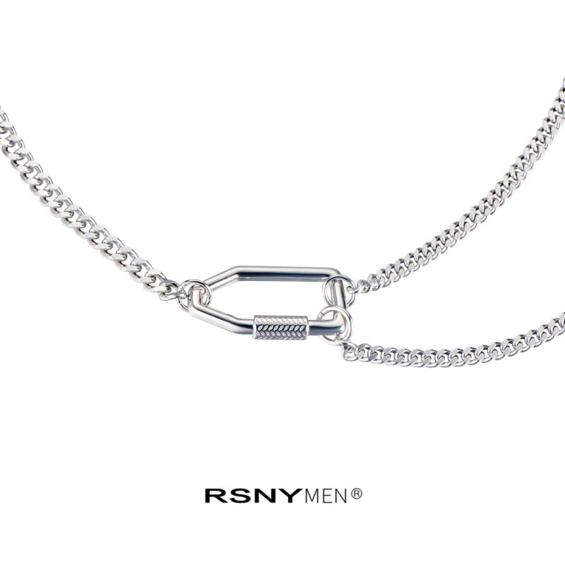 ネックレス メンズ 男性用 ダブルレイヤー チョーカー シルバー シルバー