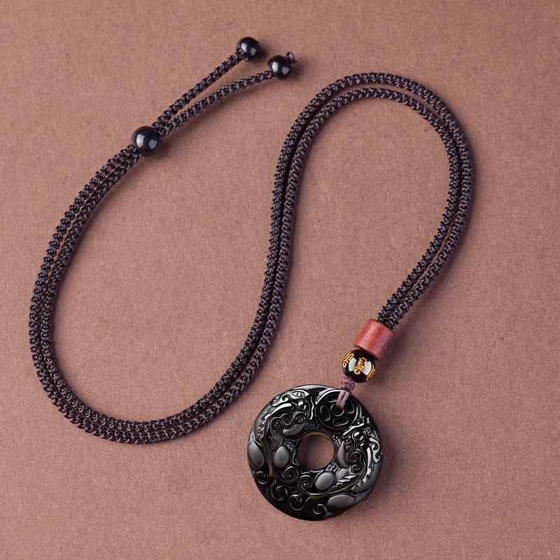 ネックレス メンズ レディース 黒曜石 ダブル貔貅 ヒキュウ お守り ペンダント 本命年 カップル ラッキーアイテム アクセサリー 中国風 アミュレット