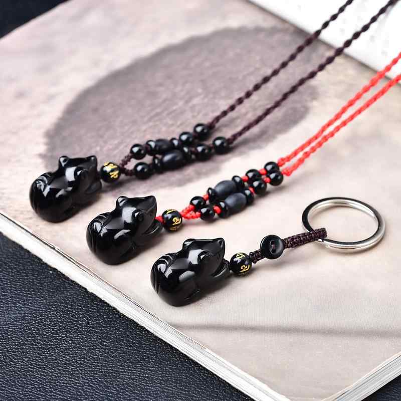 ネックレス レディース メンズ 黒曜石 干支 鼠 ペンダント 立体 小さめ ネズミ 本命年 開運 お守り 民族風 幾何学 アクセサリー