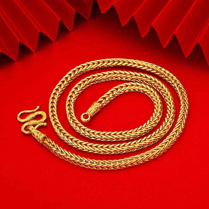 ネックレス メンズ 男性用 沙金 龍 ドラゴン ペンダント 蛇骨チェーン 喜平チェーン 中華風 新中式 レトロ アンティーク 個性的