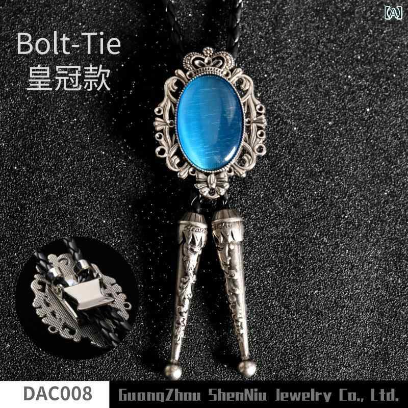 ネックレス メンズ 男性用 レトロ 花柄 猫目石 ポロネクタイ アロイ 81cm以上 ブルー 猫目石風