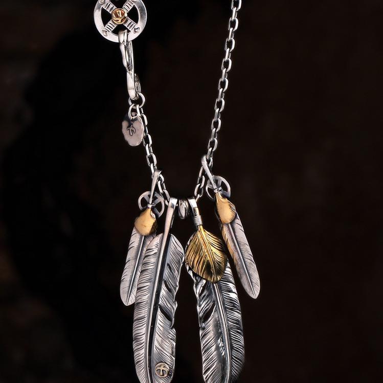 ネックレス メンズ レディース ターコイズ フェザー シルバー ロングネックレス 男性用 女性用 レトロ ..