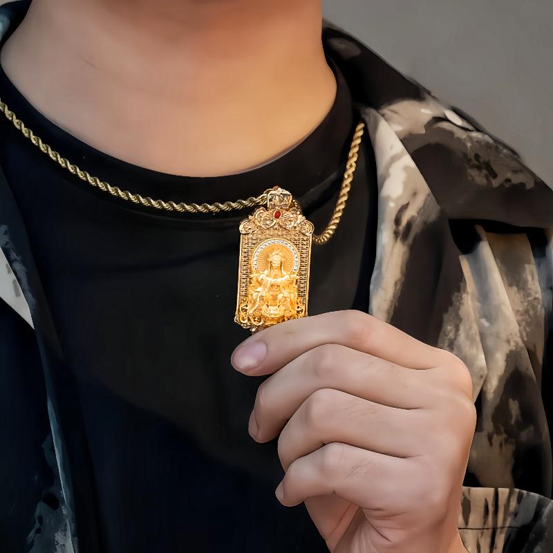 ネックレス メンズ 五台山 十二支 縁起物 ペンダント チタン鋼製 ゴールド 民族風 アニマルモチーフ ア..