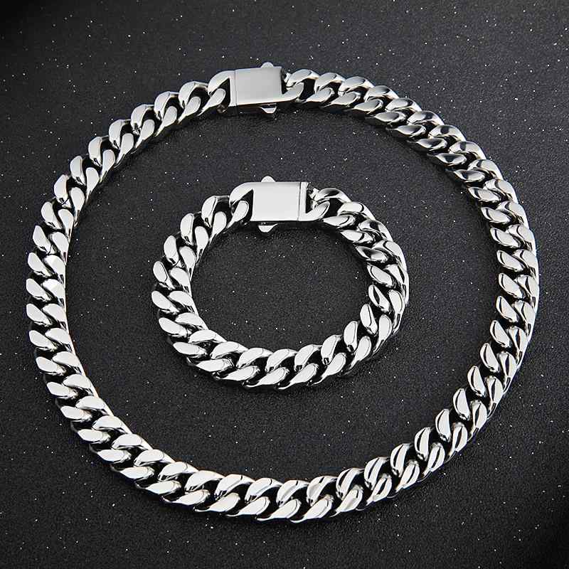 ネックレス メンズ レディース チタン鋼 ステンレス 幾何学 古巴チェーン ヒップホップ パンク スタイル 幅6mm 8mm 10mm 12mm 長さ18cm 19cm 20cm 22cm 23cm 40cm 45cm 50cm 55cm 60cm(x2)