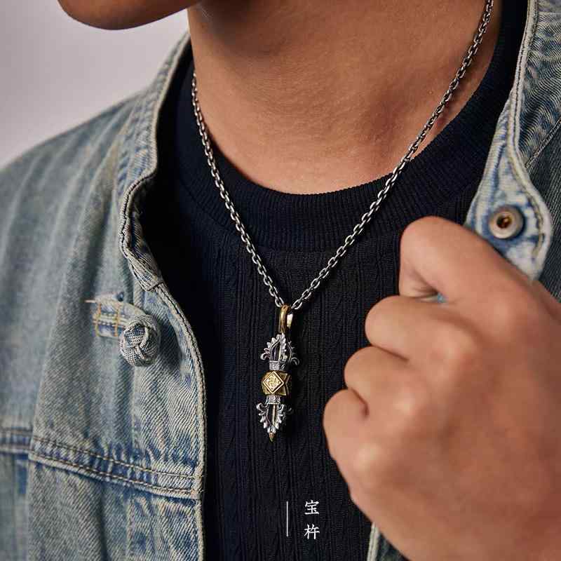 ネックレス メンズ シルバー925 金剛杵 ペンダント 回転 ギミック ドロップ 縁起物 お守り 梵字 アクセ..