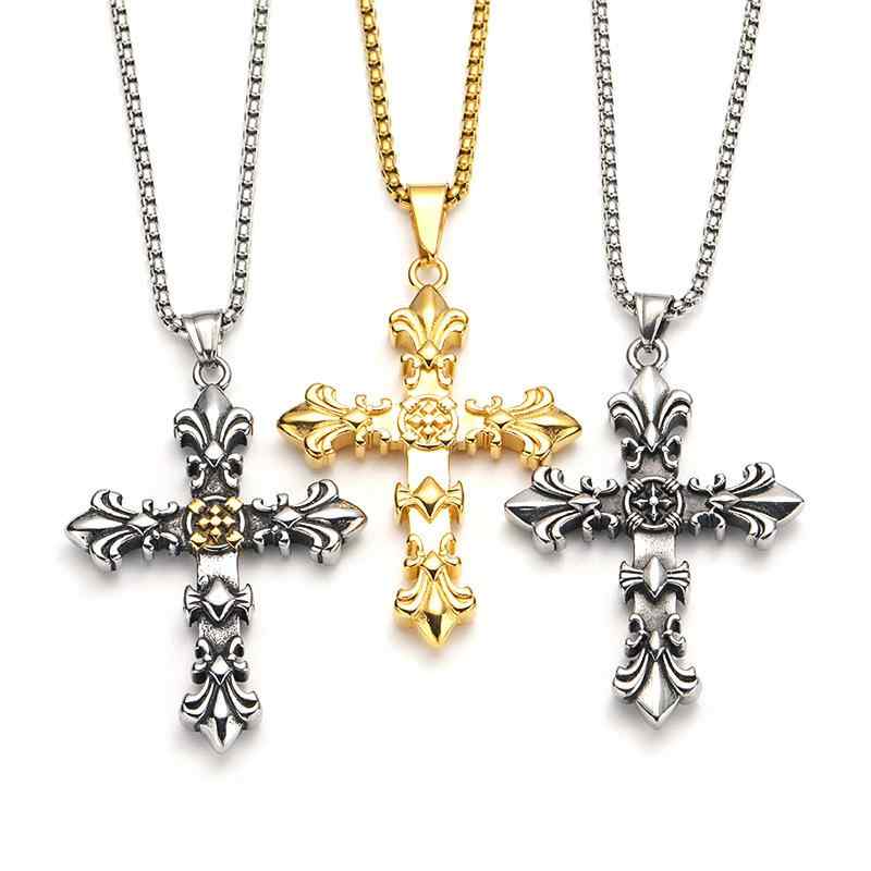 ネックレス メンズ 男性用 十字架 クロス チタン鋼 ペンダント 幾何学模様 レトロ ヴィンテージ スタイ..