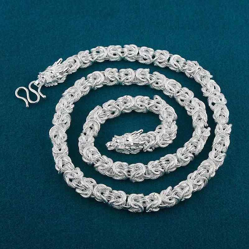 ネックレス メンズ 布紋様 ドラゴン 龍 シルバー シルバー 電気メッキ加工 個性的 アニマルモチーフ ペンダント 51cm-80cm