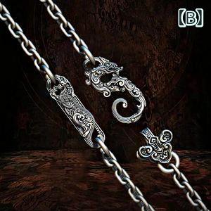 ネックレス メンズ シルバーアクセサリー レトロ ペンダント 鎖骨 中国風 獣紋 太角チェーン ユニセックス 清新 甘め