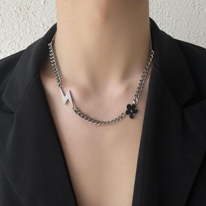 ネックレス メンズ 男性用 メタル 幾何学模様 雷 レトロ 古着風 チタン鋼 53cm 힙합 ヒップホップ