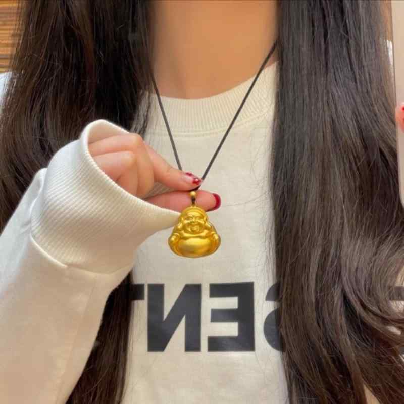 ネックレス 男性用 弥勒菩薩 ペンダントトップ ゴールドカラー 風水 ラッキーアイテム お守り アクセサ..