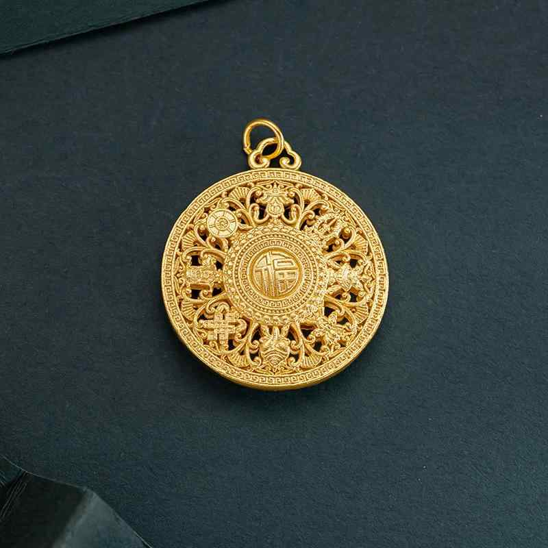 ネックレス メンズ レディース 古法沙金 八宝羅針盤 ペンダント 縁起物 ラッキーアイテム お守り 福字 ..
