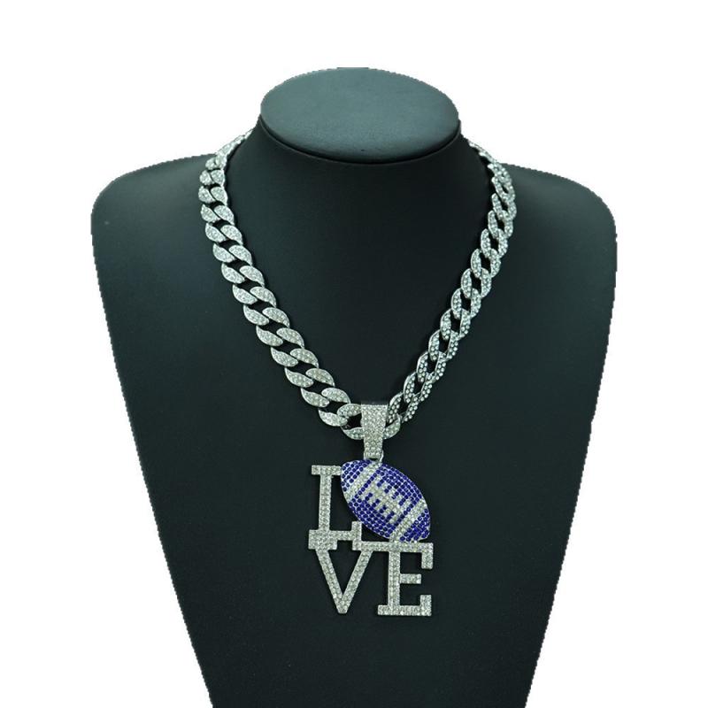 ネックレス メンズ 満点ジルコニア LOVE ラグビーボール 合金 ペンダント 幾何学模様 ヒップホップ ス..
