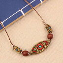ネックレス 男女兼用 エスニック アジアン テイスト ペンダント 仏眼モチーフ 手編み コットンリネン アクセサリー ブルー レッド グリーン