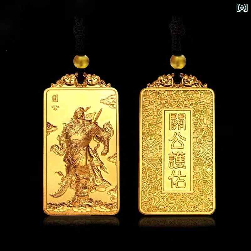 ネックレス メンズ 義薄雲天 関羽 ペンダント 古風 幾何学模様 銅製 お守り アクセサリー 男女兼用 ゴ..