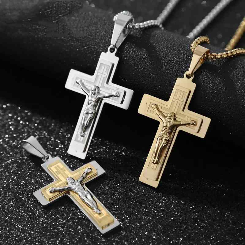 ネックレス メンズ 男性用 ステンレス 幾何学模様 ペンダント 51cm 60cm スティールカラー ゴールドカラー アレルギー対応