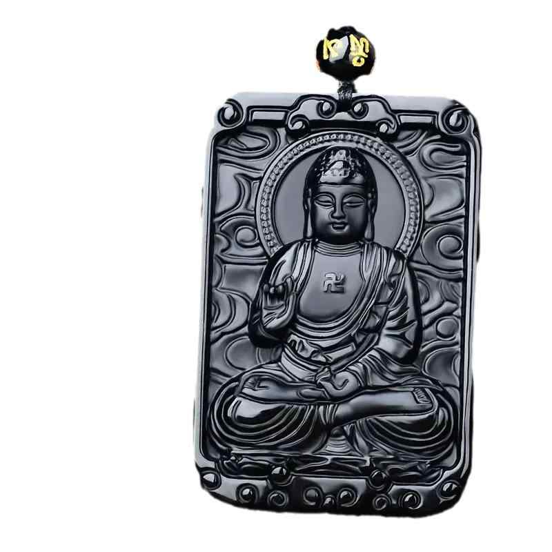 ネックレス メンズ レディース 黒曜石 お守り 阿弥陀如来 戌年 亥年 干支 守護本尊 仏像 ペンダント 民族風 アニマルモチーフ