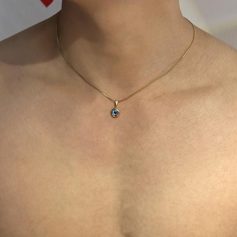 ネックレス メンズ レディース チタン鋼製 天使の眼 幾何学模様 蛇骨チェーン 45cm ゴールド シルバー ..