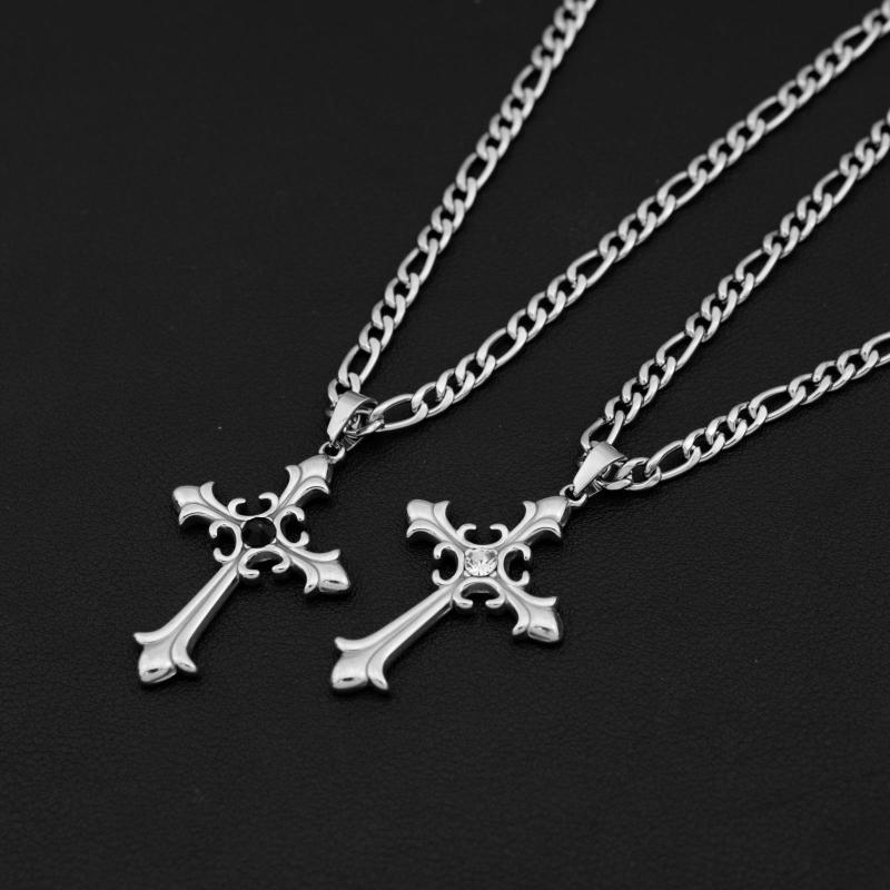 6個セットネックレス メンズ チタン鋼 十字架 ジルコニア ペンダント ステンレス チョーカー ヒップホップ ストリート 個性 白 黒 50cm・素材: チタン鋼・加工技術: -・造型: 幾何学型・チェーンスタイル: キューバチェーン・多層...