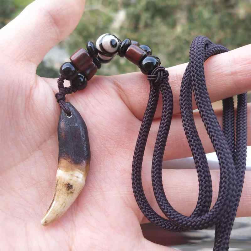 ネックレス メンズ レディース オオカミ 牙型 アニマル ペンダント 合金 黒 犬 歯 レトロ ヴィンテージ 風 51cm 80cm