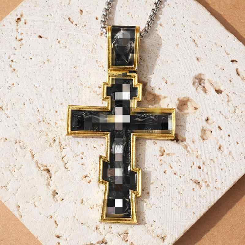 ネックレス メンズ 男性用 ペンダント 合金 レトロ 十字形 クロス 古ゴールド シルバー 黒金 バイカラー アレルギー対応