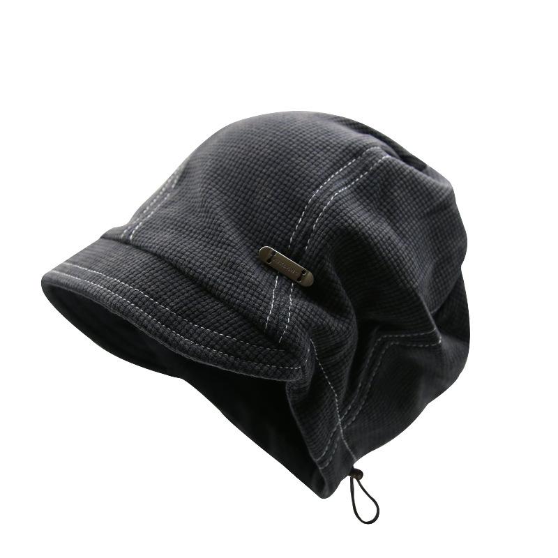 ニット帽 レディース メンズ 秋冬 格子柄 刺繍 小つば ドローコード 伸縮性 ビーニー グレー系(x2)(4.0)