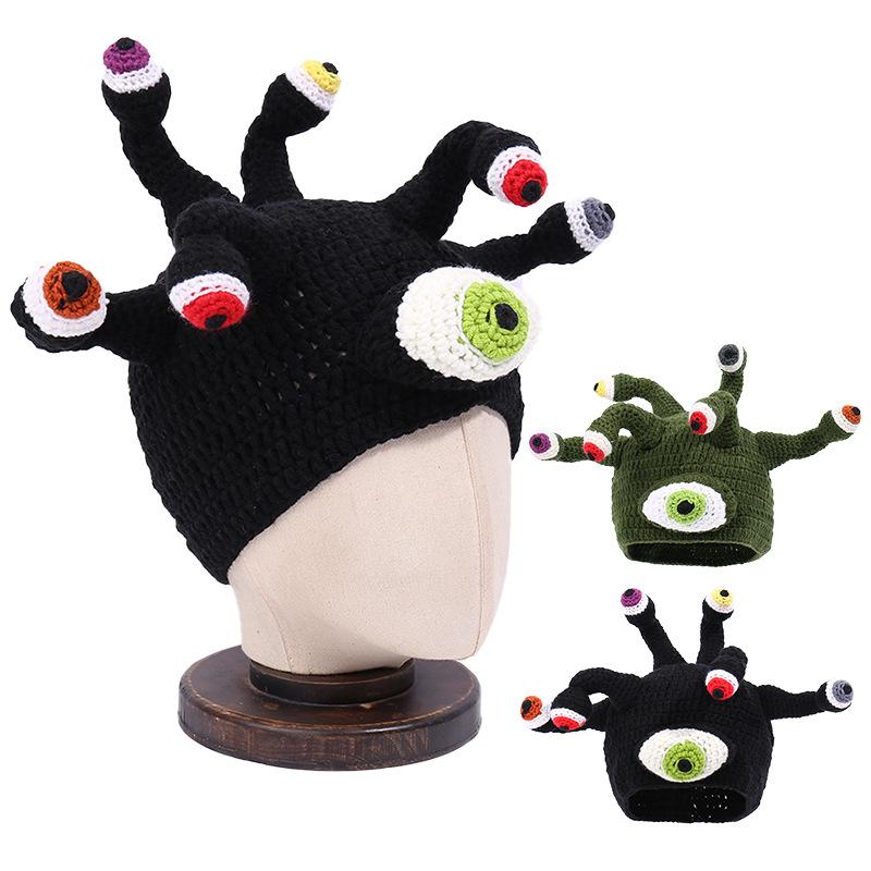 ニット帽 秋冬用 立体 オクトパス 触手 目玉 ビーニー キャップ 防寒 ユニーク 個性的 ブラック カーキ..