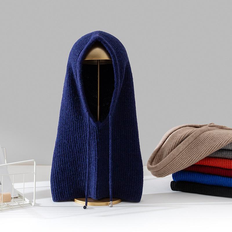 バラクラバ ニット帽 秋冬 男女兼用 ウール 混紡 ビーニー ネックウォーマー 一体型 防寒 韓国 無地 中グレー 深グレー ブラック ワインレッド 紺色 オートミール色 ロイヤルブルー オレンジ(x2)