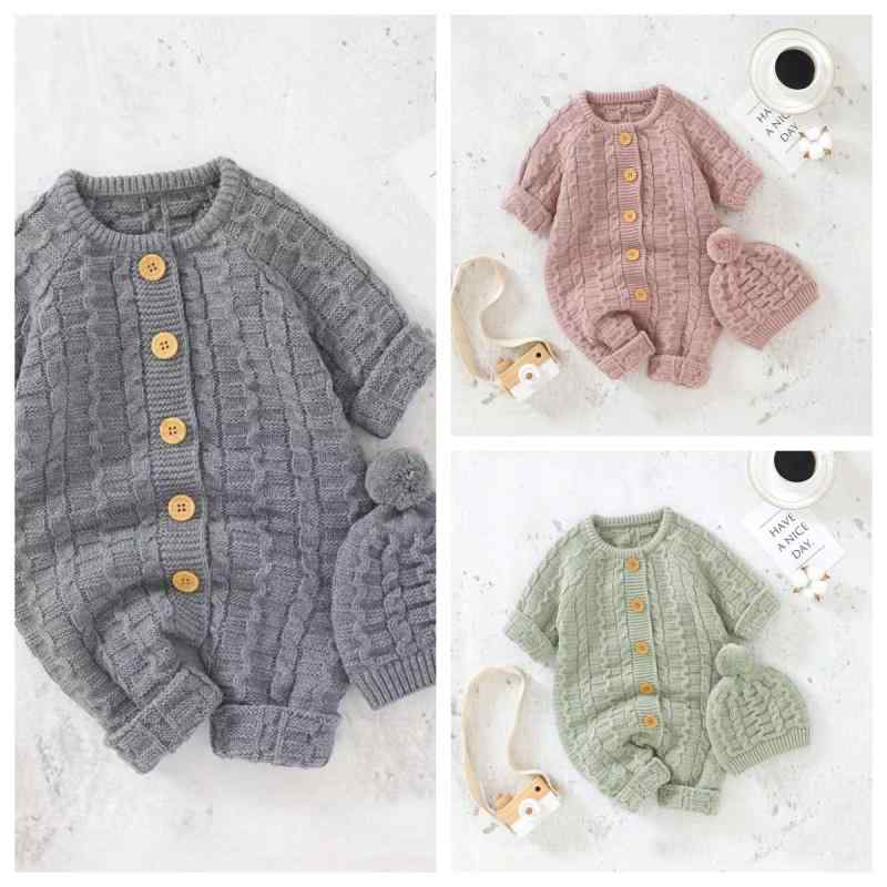 ベビー ニットロンパース 春秋 新生児 赤ちゃん ベビー服 セーター かわいい 暖かい 長袖 前開き 薄手 グレー 66cm 73cm 80cm 90cm
