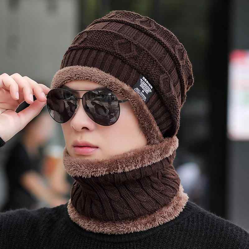 Cap, Hat - ニット帽 メンズ 秋冬 防寒 防風 保温 裏起毛 自転車 運転 寒さ対策 ネックウォーマー ケーブル編み ビーニー(x2)
