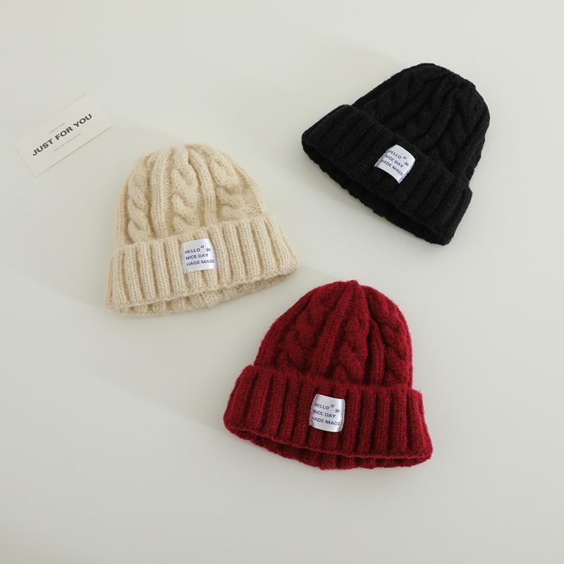 ニット帽 ベビー キッズ 男の子 女の子 子供 中大童 帽子 秋冬 保温 ビーニー キャップ 伸縮性 ブルー オレンジ ピンク ベージュ ブラック レッド イエロー 赤錆色(x2)