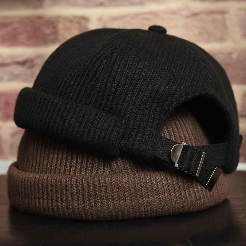 Cap, Hat - ニット帽 メンズ ビーニー ショートブリム 地主帽 無地 ブラック キャメル 保温 秋冬 個性派 ストリート カジュアル