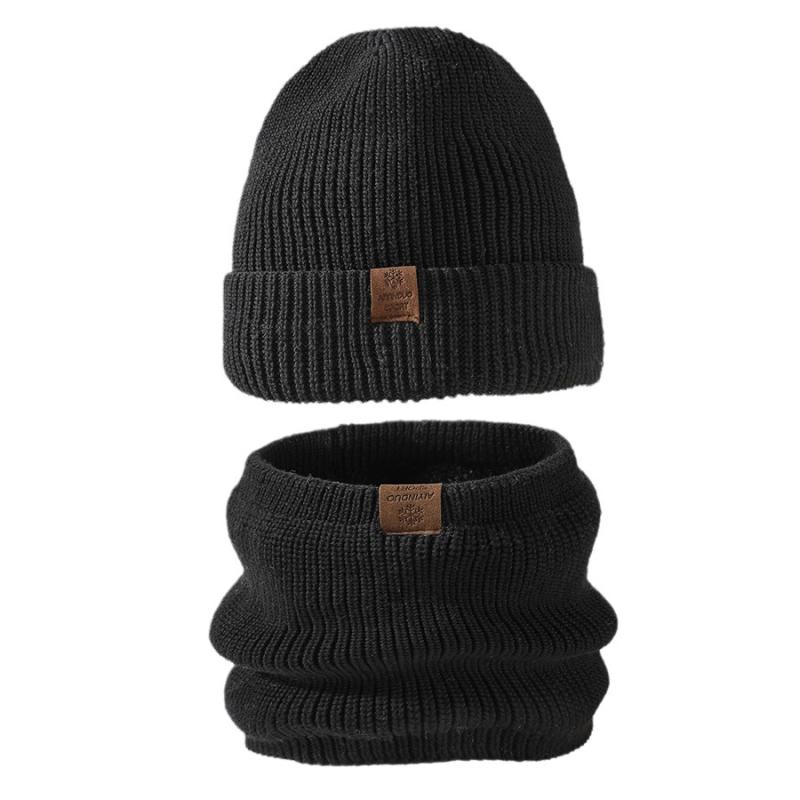 Cap, Hat - ニット帽 メンズ レディース 防寒帽子 ネックウォーマー セット 厚手 裏起毛 無地 秋冬 防風 暖かい ビーニー ニットキャップ ブラック ベージュ カーキ グレー ワインレッド ブルー