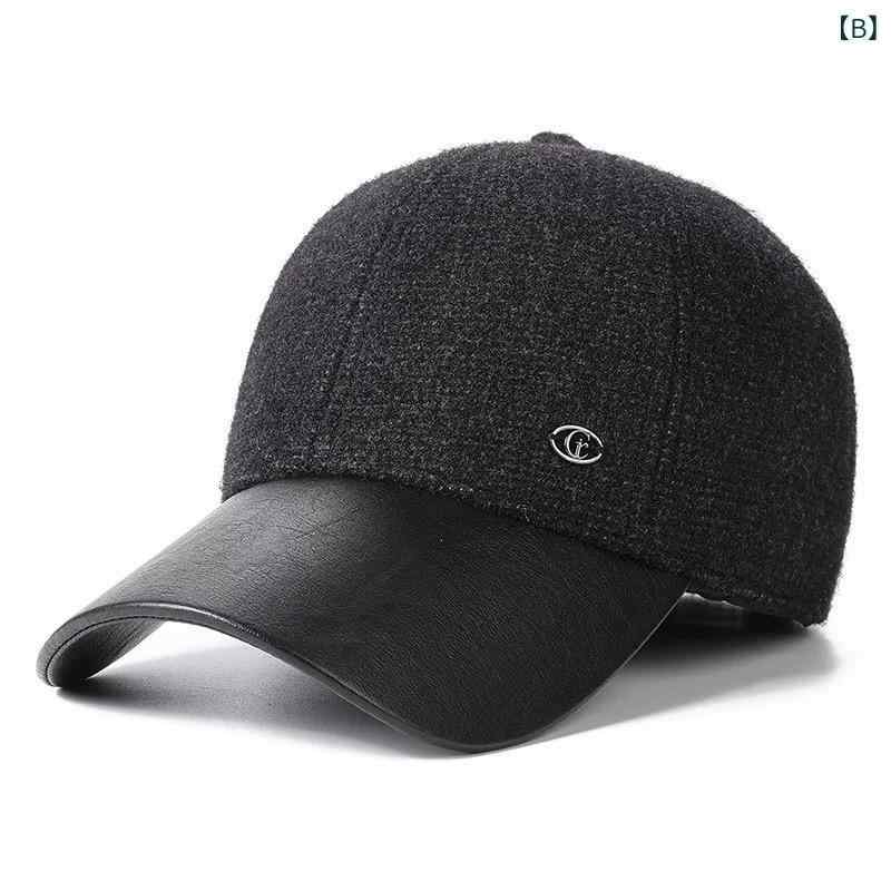 帽子 男性用 シニア 防寒 対策 野球帽 PUレザー つば付き キャップ おじいちゃん 普段使い 散歩 ビジネス ブラック 黒 グレー 秋冬