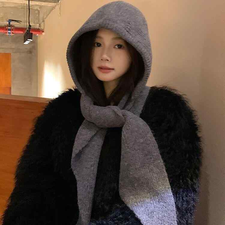 ニット帽 レディース 防寒 帽子 ネックウォーマー 一体型 秋冬 暖かい バラクラバ グレー アンコラレッド オフホワイト(x3)