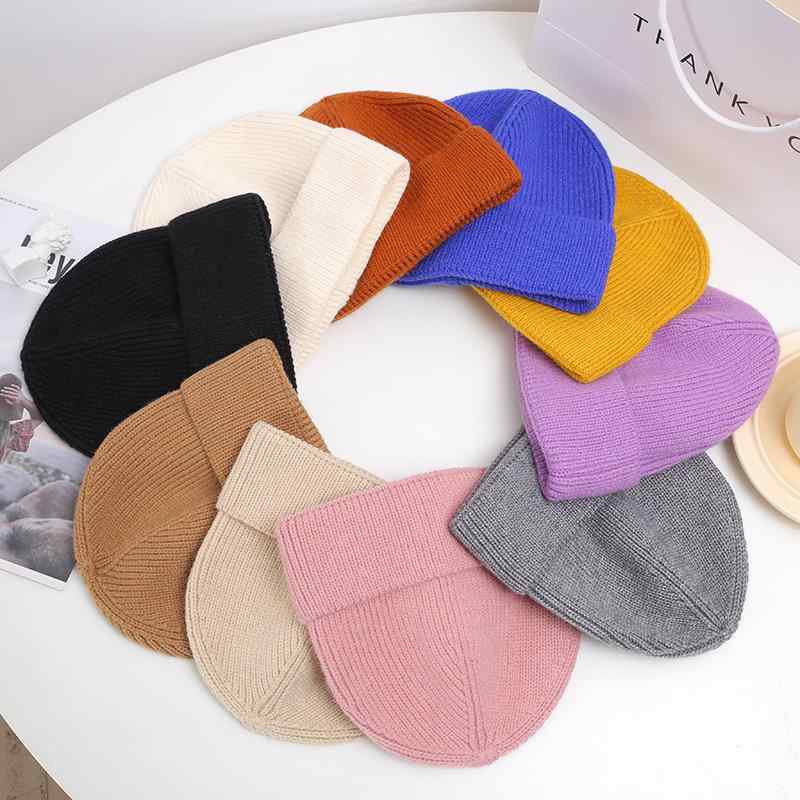 Cap, Hat - 帽子 レディース ニット帽 秋冬 韓国 無地 ビーニー あったか かわいい 毛糸 瓜皮帽 地主帽 ブラック ホワイト ベージュ 防寒(x2)
