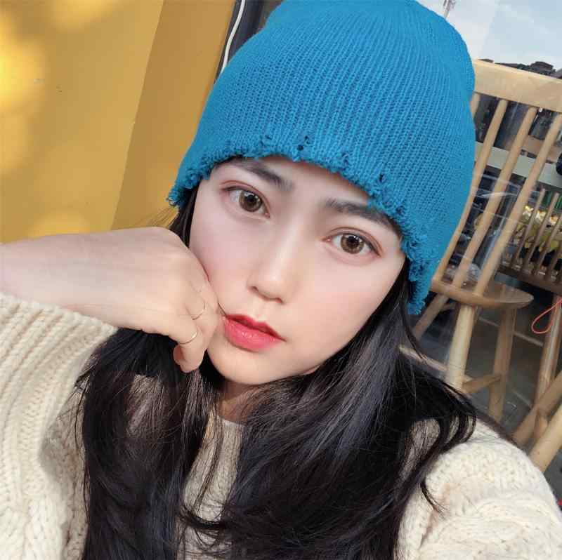 Cap, Hat - ニット帽 メンズ レディース 秋冬 浅め ビーニー 瓜皮帽 ダメージ加工 ストリート系 包頭帽 暖かい 防寒 グレー パープル ブラック系