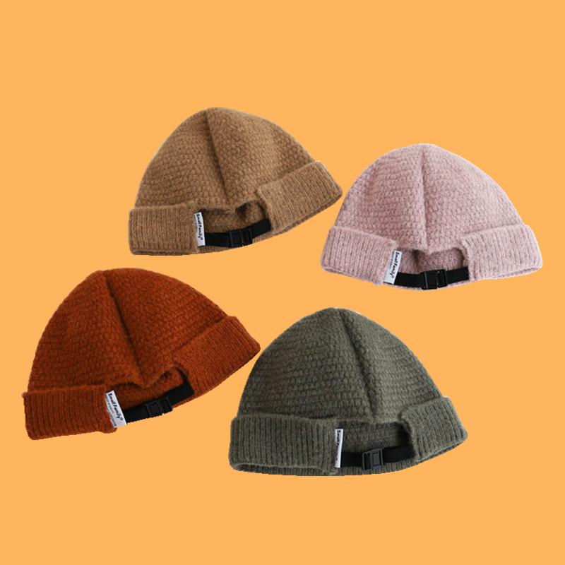 Cap, Hat - ニット帽 レディース メンズ 防寒 暖か 地主帽 瓜皮帽子 秋冬 ストリート 無地 ラウンド 丸い 帽子 ブラック ピンク系(x2)