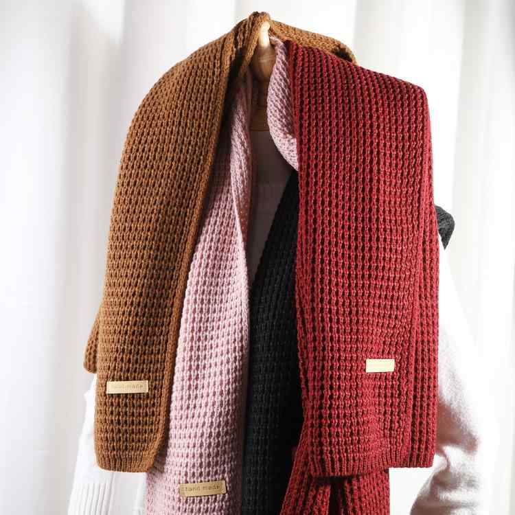 マフラー ストール 秋冬 男女兼用 ニット ウール 無地 韓国 学生 カップル 防寒 ブラック ホワイト ベージュ ピンク系 ワインレッド ネイビー(x2)