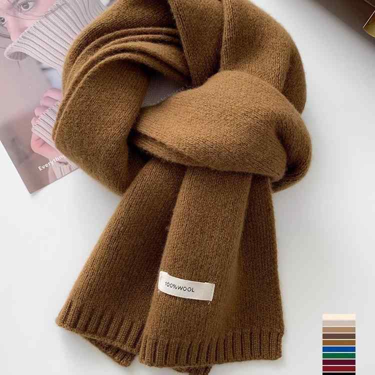 マフラー レディース メンズ 秋冬 シープウール ニット 暖かい 防寒 カップル ミドル丈 赤 緑 オリーブ ミルクホワイト ネイビー ダークグレー ブラック ピンク ベージュ コーヒー ブラウン(x2)