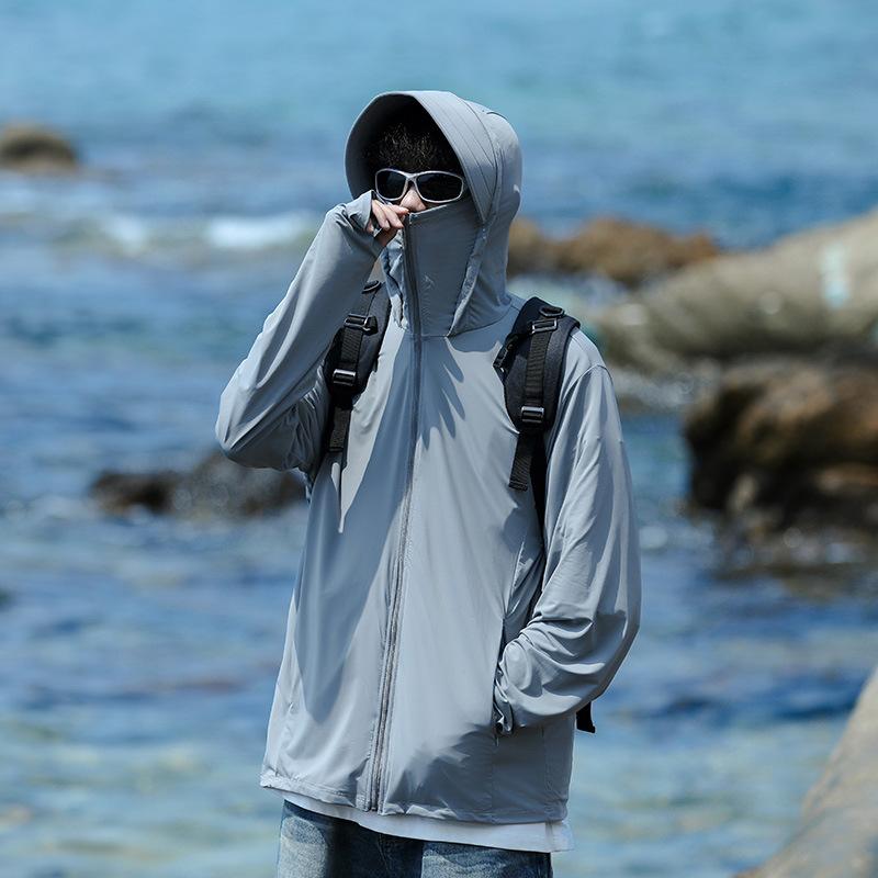 ジャケット 男性用 接触冷感 UVカット 薄手 撥水 アウター パーカー アウトドアウェア 春夏 グレー ブラック ホワイト ポリエステル