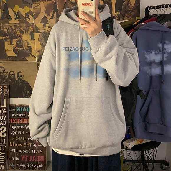 樂天商城 - パーカー メンズ 秋冬 韓国 プルオーバー トップス 長袖 薄手 ゆったり フード付き ポリエステル 花柄 カジュアル ストリート スタイル 黒 ブラック グレー ホワイト M L XL XXL 3XL 4XL