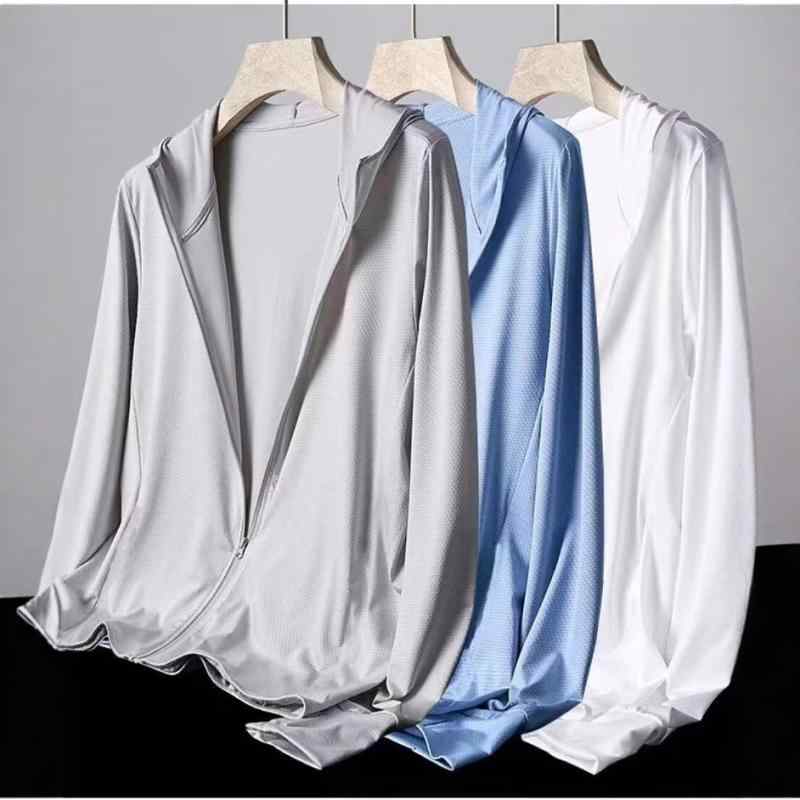 ジャケット 男性用 接触冷感 薄手 釣り ウェア 紫外線対策 通気性 ポリエステル ホワイト グレー ブルー アウトドア カジュアル スタイル