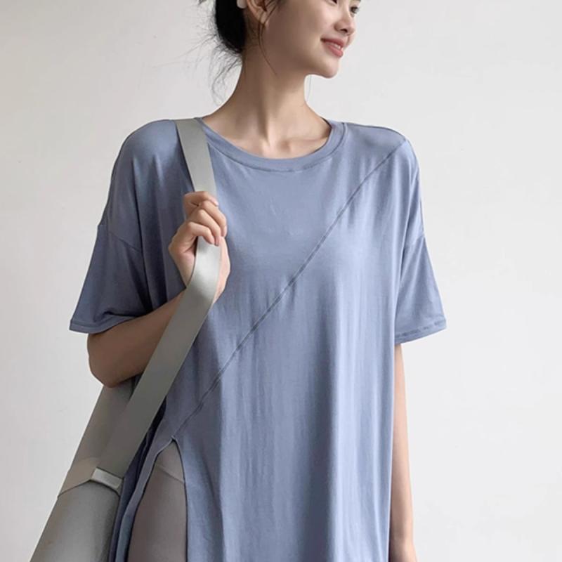 ヨガウェア レディース トップス Tシャツ 半袖 モダール 速乾 接触冷感 伸縮性 トレーニング ウェア ジム 部屋着 ルームウェア ブラック ホワイト ピンク ブルー